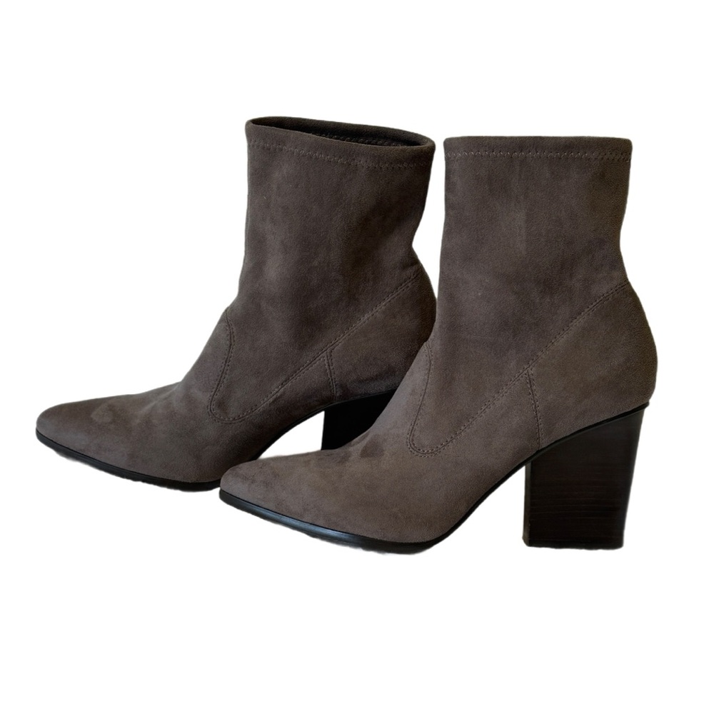 Donald J. Pliner Gray/Brown stretch Suede Block Heeled Boots .  New, never worn